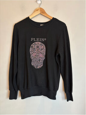 Philipp Plein Black Skull Rhinestone Knit Long Sleeve Sweater Size XL Streetwear